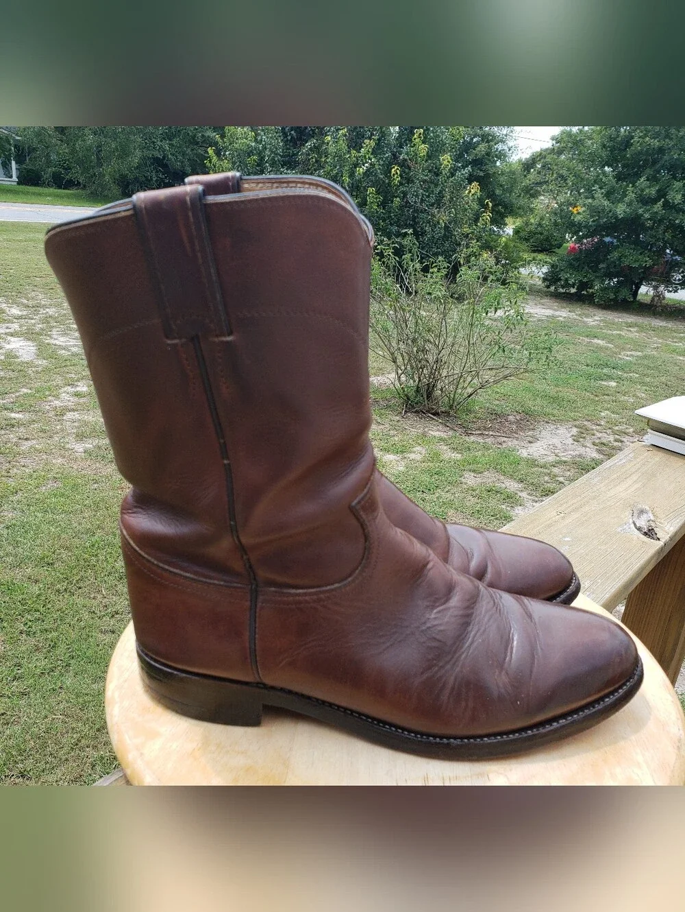 Justin Men's Bay Apache Cowhide Leather Roper Western Cowboy Boots 3408 9D Brown